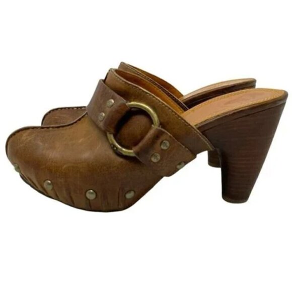 Frye Reese Ring Brown Leather Studded Clogs - Size 8.5 - Picture 2 of 8